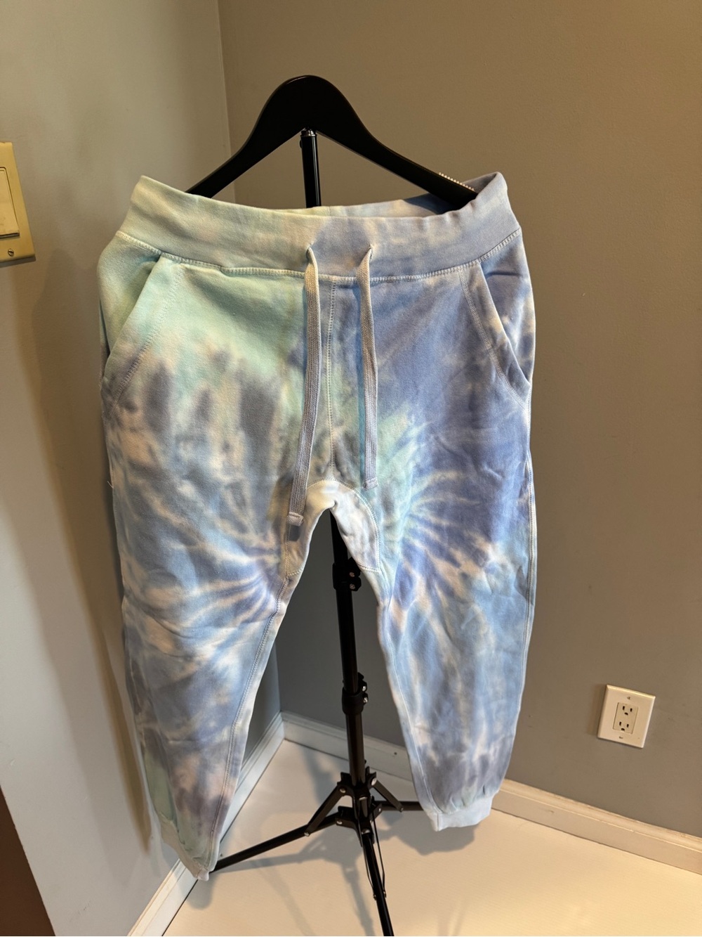 Women’s Blue Aqua Tie Dye Jogger Sweatpants Fleece Size L